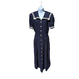vintage Miss Dorby blue sailor nautical midi dress 16